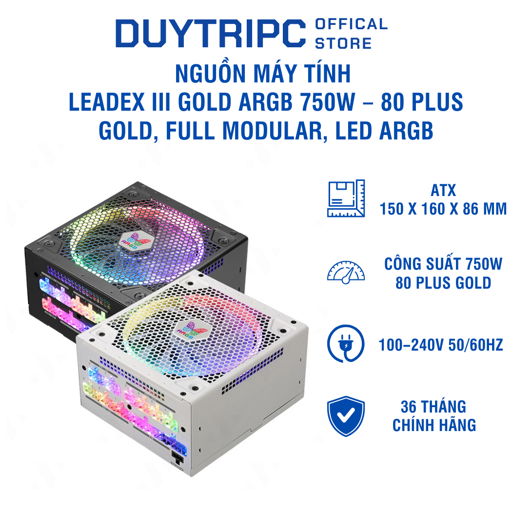 Nguồn máy tính Leadex III Gold ARGB 750W – 80 Plus Gold, Full Modular, LED ARGB